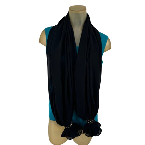 Black Evening Scarf With Rhinestone Embellishments fashion 27 x 60 - Picture 4 of 5